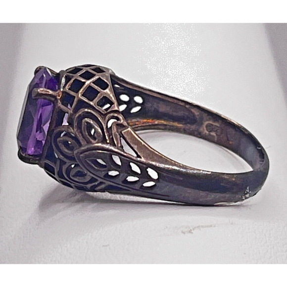 1CT Natural Amethyst 925 Solid Sterling Silver Victorian Style Ring Sz 8 - Picture 2 of 7
